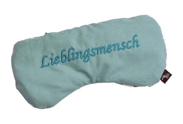 Traubenkernkissen Lieblingsmensch aquamarinblau